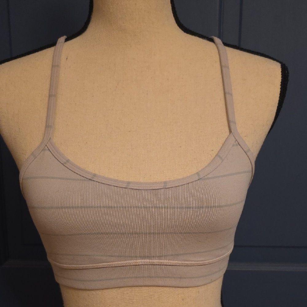 5/$40 Lululemon Athletica Off White Grey Stripe Racerback Sports Bra Small 4/6